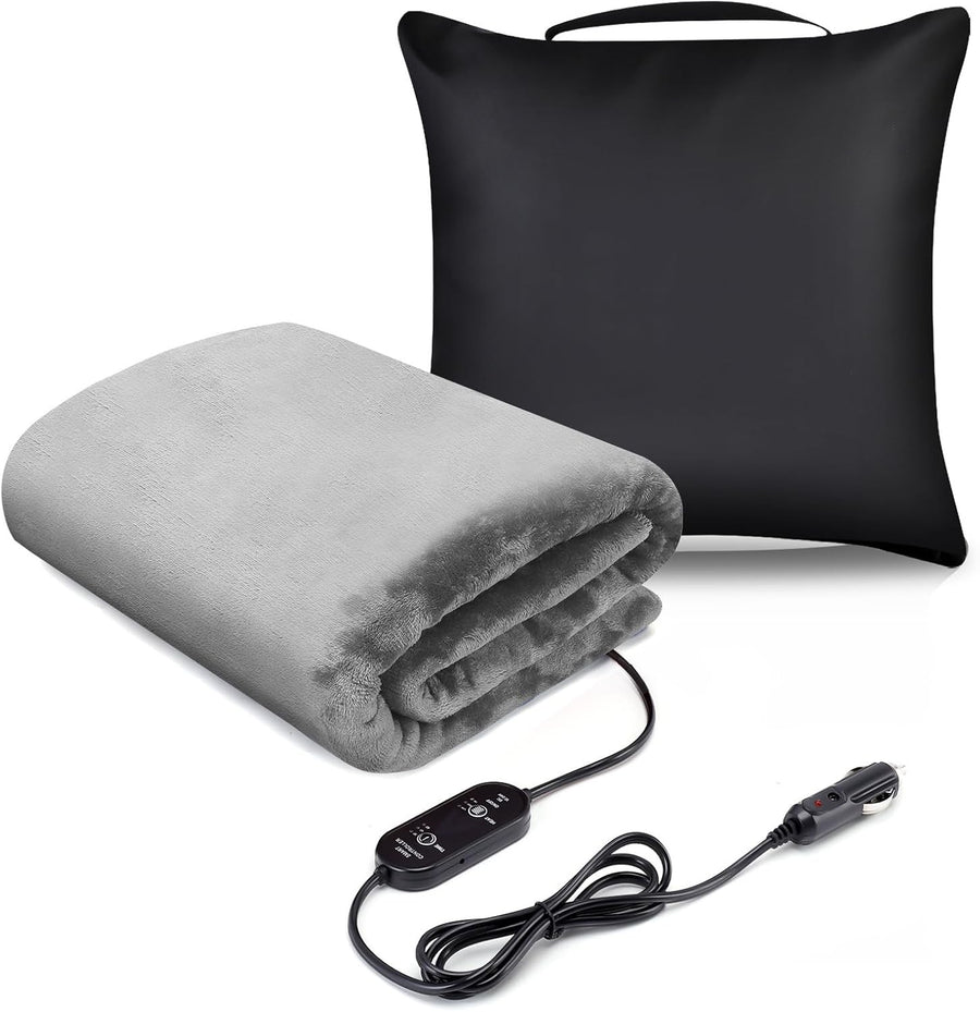Electric Car Heated Blanket 12V 24V Travel Throw Timer Washable