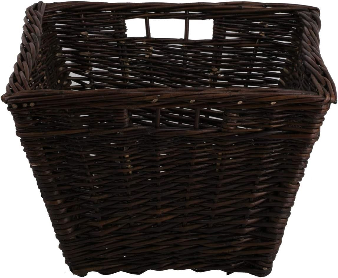 Large Dark Brown Wicker Log Basket with Handles – Durable Rustic Wood Storage