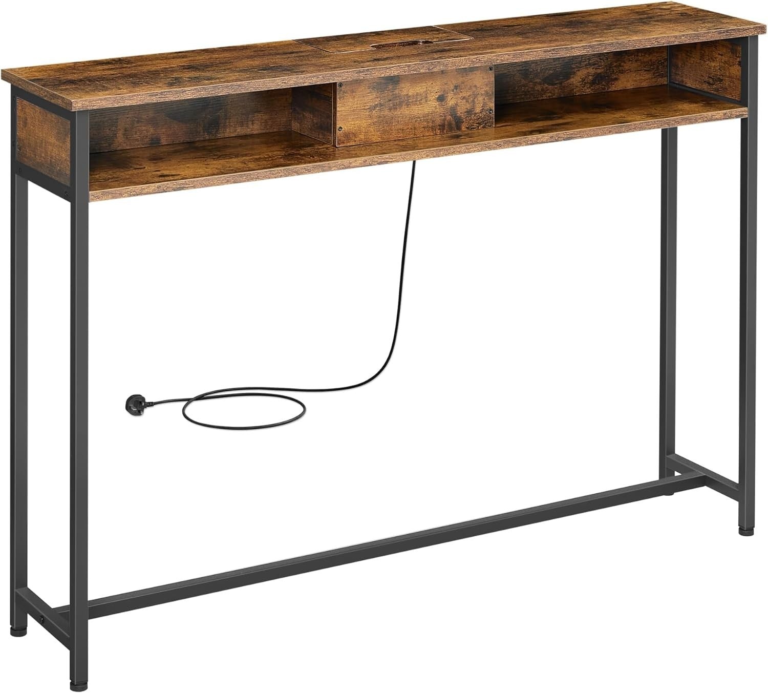 Slim Console Table with Charging Station, USB Ports, Rustic Brown, 120cm
