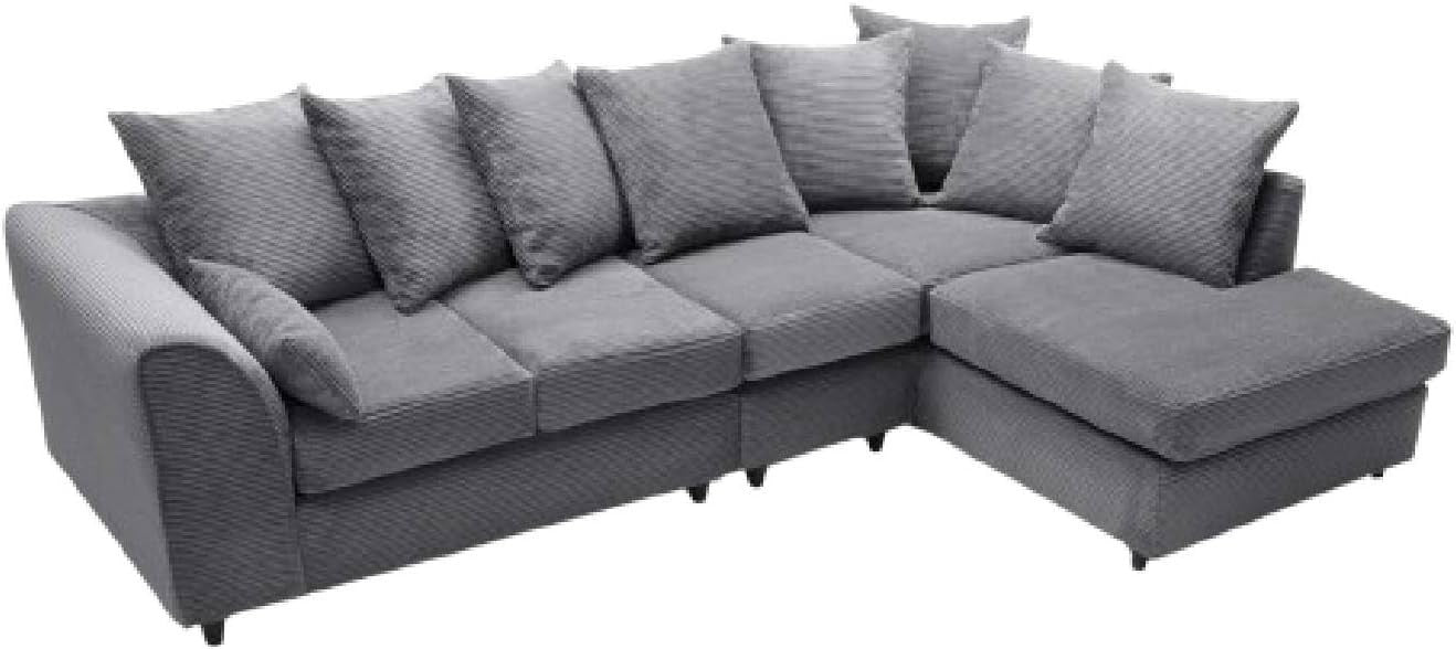 Luxury Jumbo 5-Seater L-Shape Sofa Grey Scatter Back Cushions Armrest