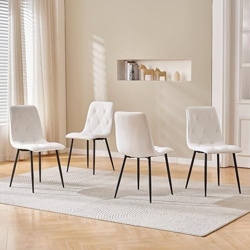 Round Glass Dining Table Set 4 Seater 90cm Velvet White Compact Kitchen