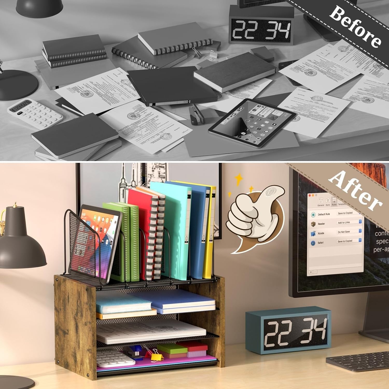 4 Tier Desk Organizer File Holder Letter Tray Wooden Office Desktop Storage