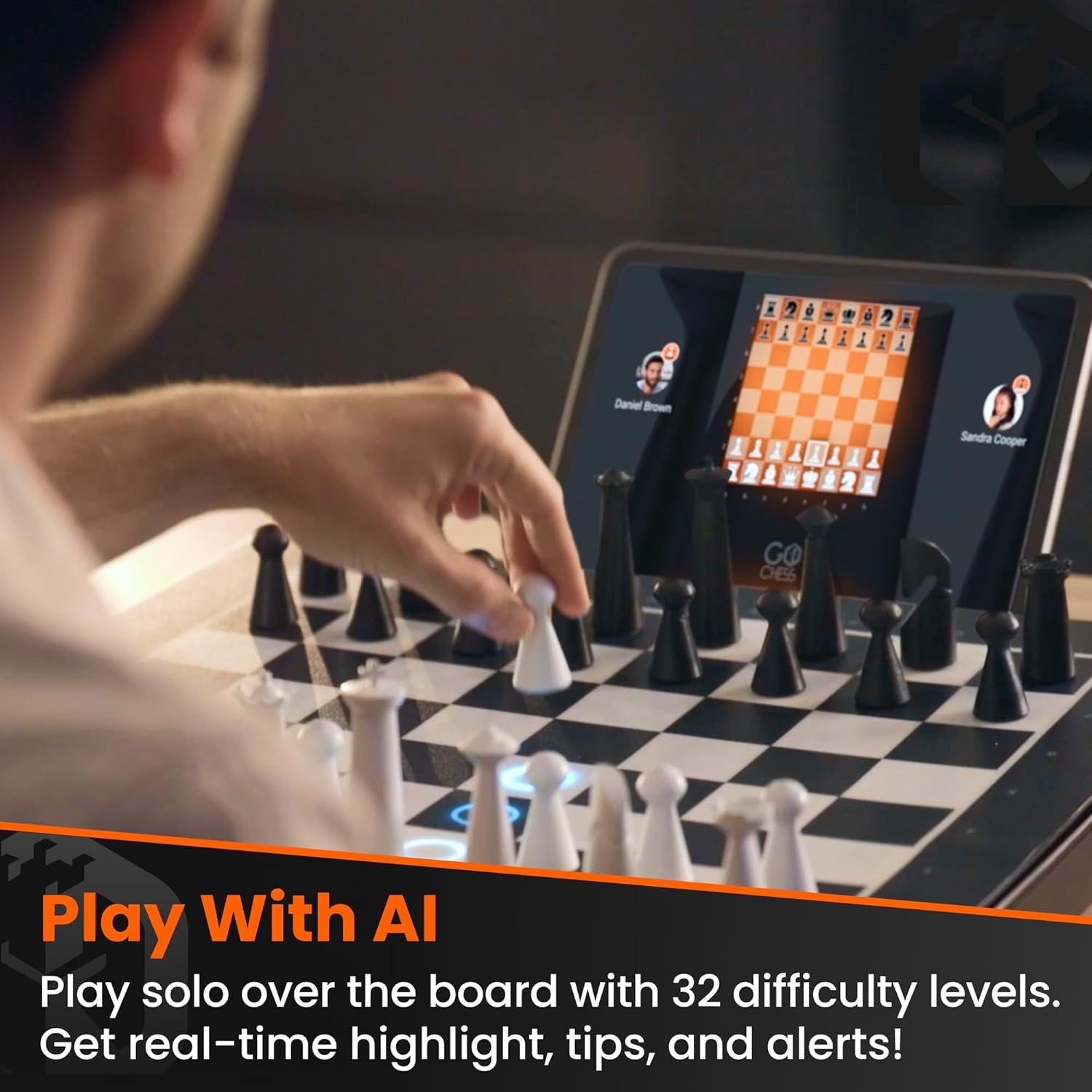 AI Smart Electronic Chess Board w/ Light-Up Moves | Online App Play | 15" Portab