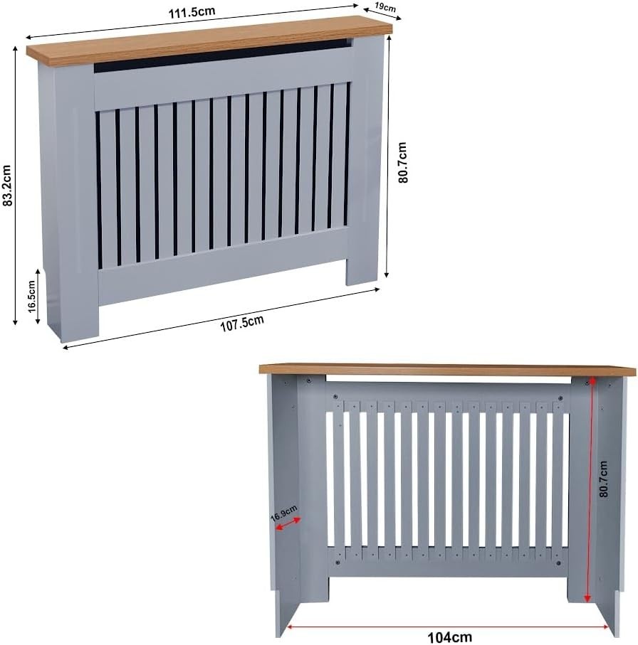Medium Grey Radiator Cover MDF Cabinet | Modern Vertical Slat Heater Guard 111cm