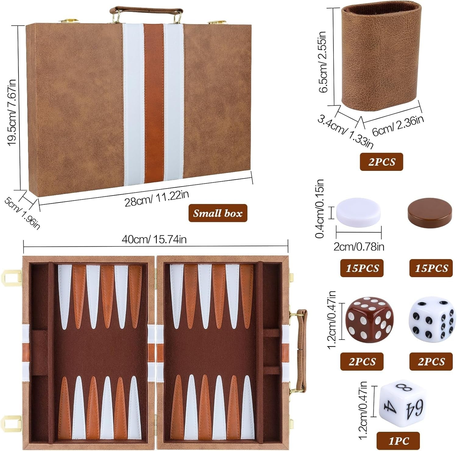 Backgammon Set 11 Inch PU Leather Case Portable Travel Board Game 2 Players
