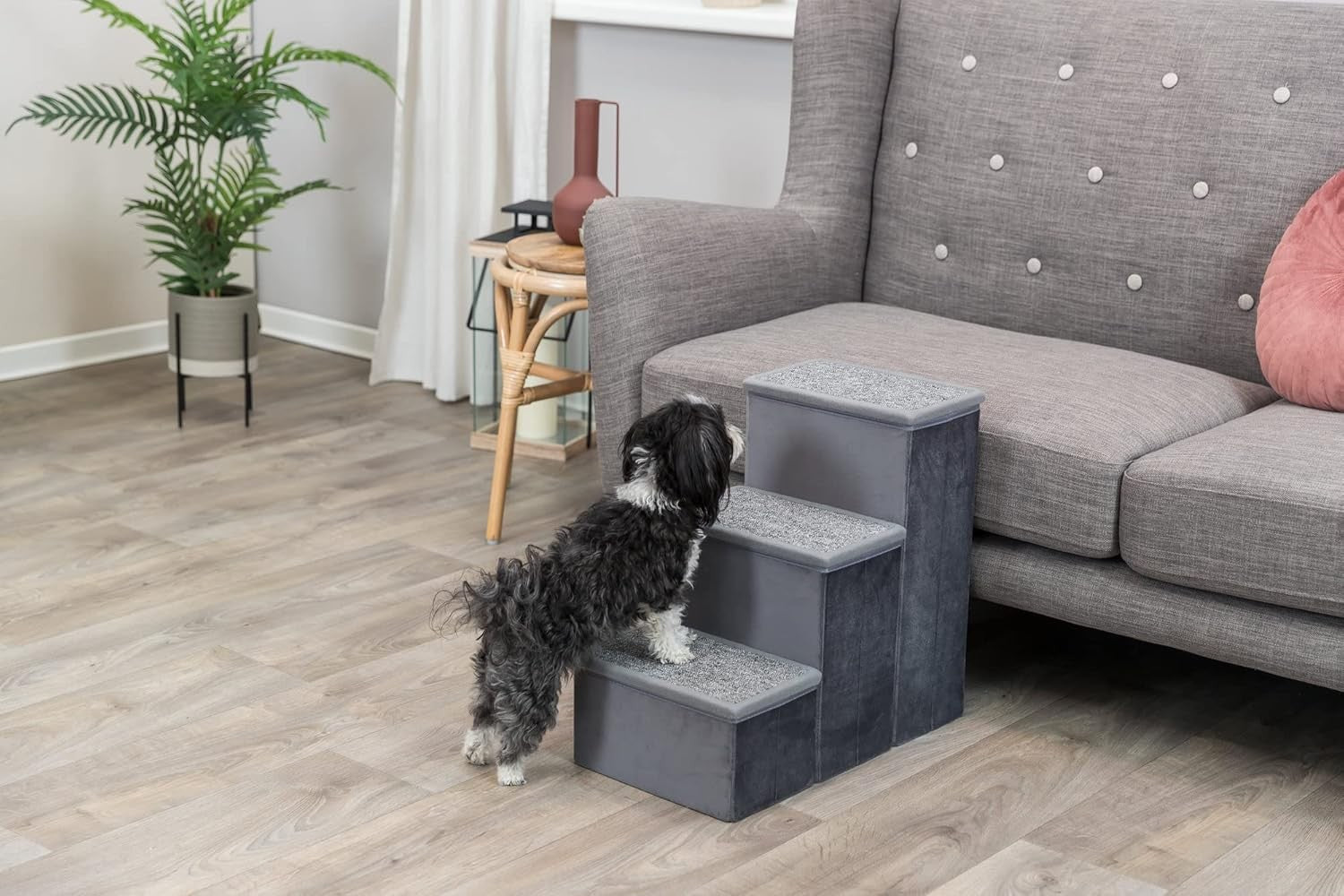 TRIXIE 3-Step Foldable Pet Stairs with Storage Compartments Gray