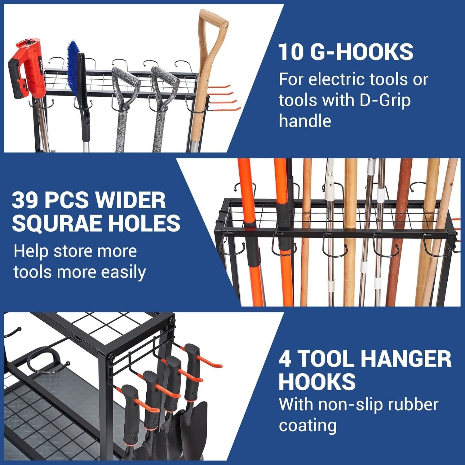 Adjustable Garden Tool Rack Steel & Plastic Holds 55+ Tools 72x55x72cm