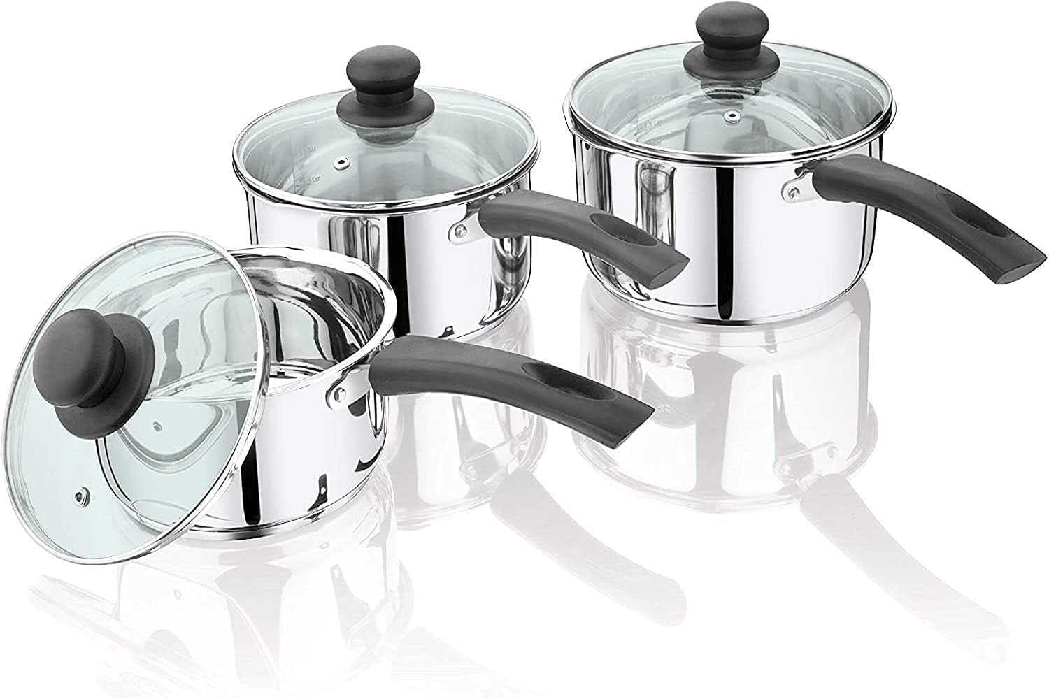 20cm Stainless Steel 2.5 Litre Saucepan with Glass Lid Induction Dishwasher Safe