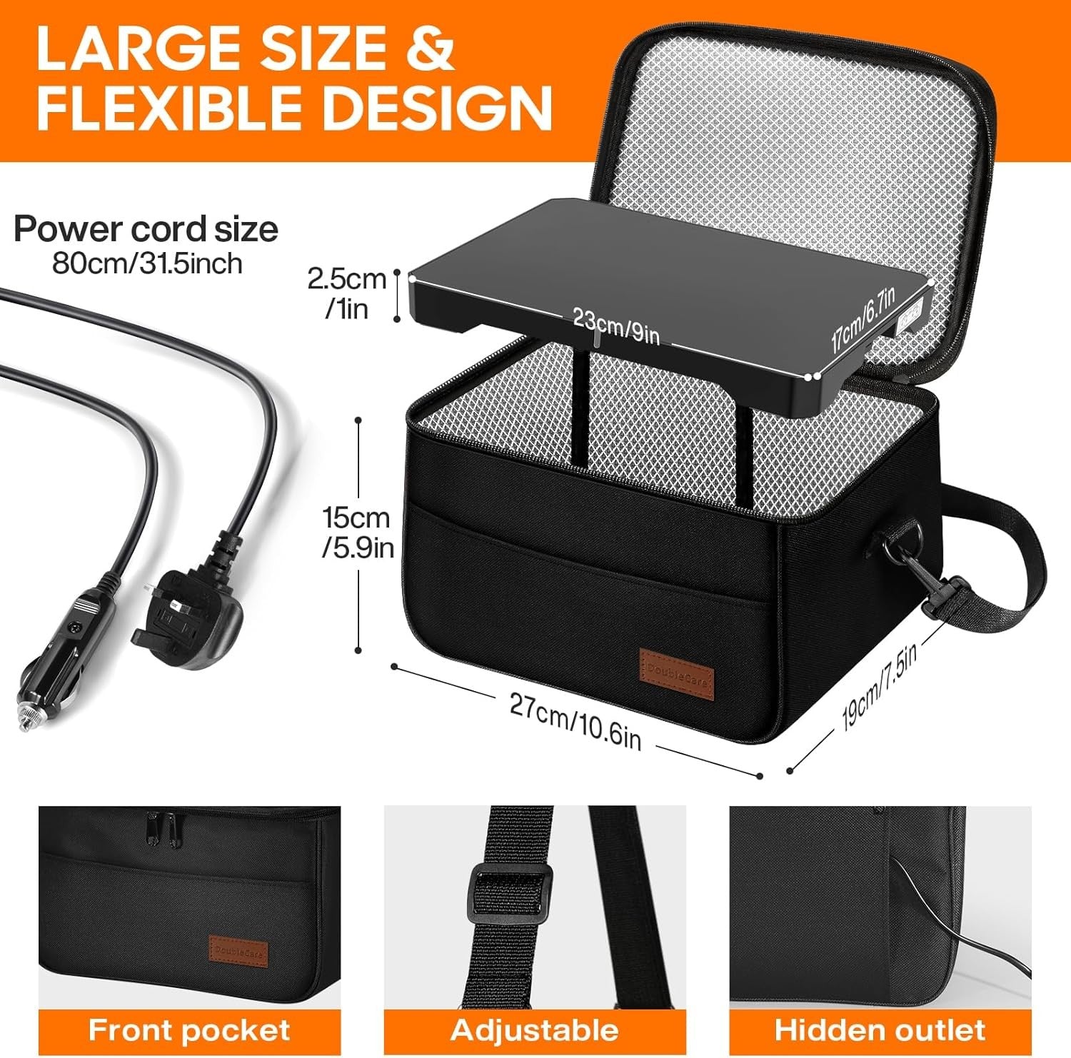 DoubleCare Portable Microwave 3-in-1 Car Lunch Box Food Heater