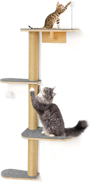Wall Mounted Cat Tree 125cm 4 Tier Scratching Post Cat Wall Shelves