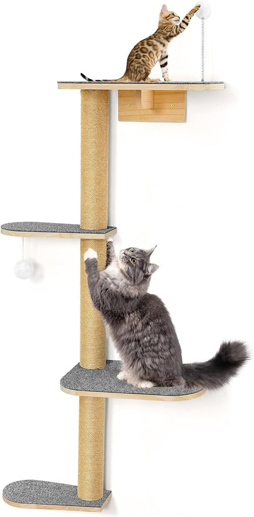 Wall Mounted Cat Tree 125cm 4 Tier Scratching Post Cat Wall Shelves