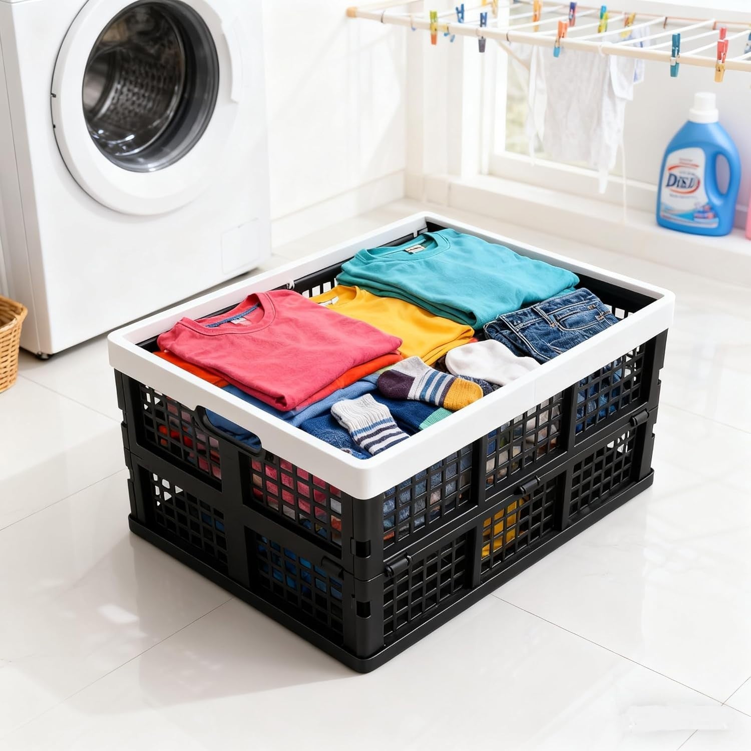 3 Pack 30L Foldable Storage Crates Collapsible Plastic Boxes