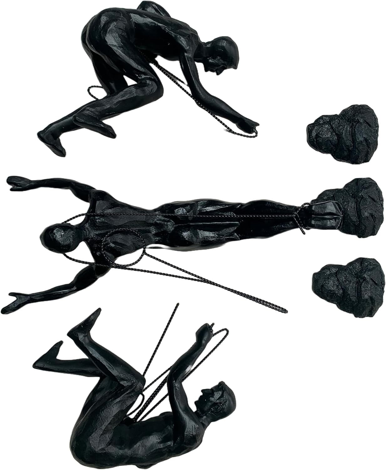 Black Climbing Man Wall Art Set 3 Abseiling Sculptures