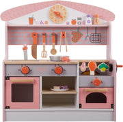 Kids Wooden Play Kitchen Pink w/ BBQ Grill Sound Accessories Set