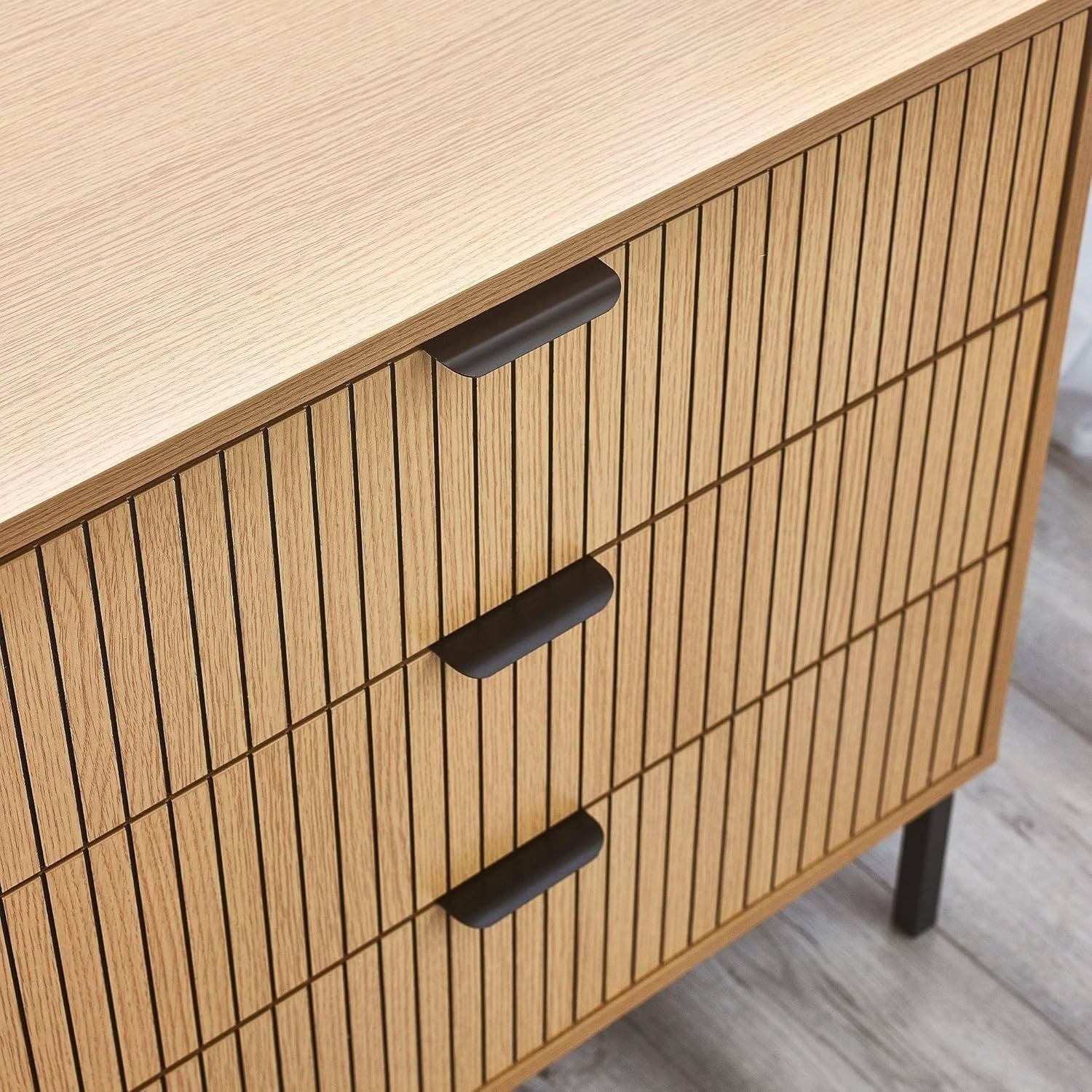 Beige 3 Drawer Chest Wood Storage Cabinet Slim Modern Bedroom Organizer