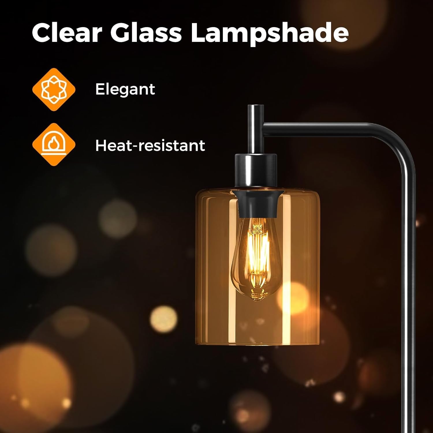 Black Floor Lamp Hanging Glass Shade E27 Modern Standing Reading Light