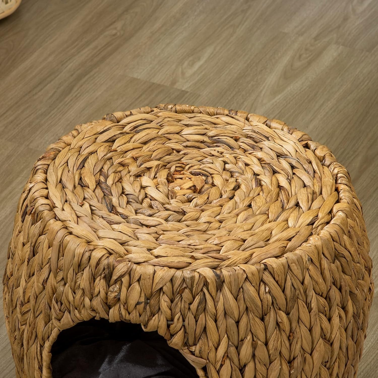 Wicker Cat House Stool Elevated Rattan Pet Bed w Washable Cushion