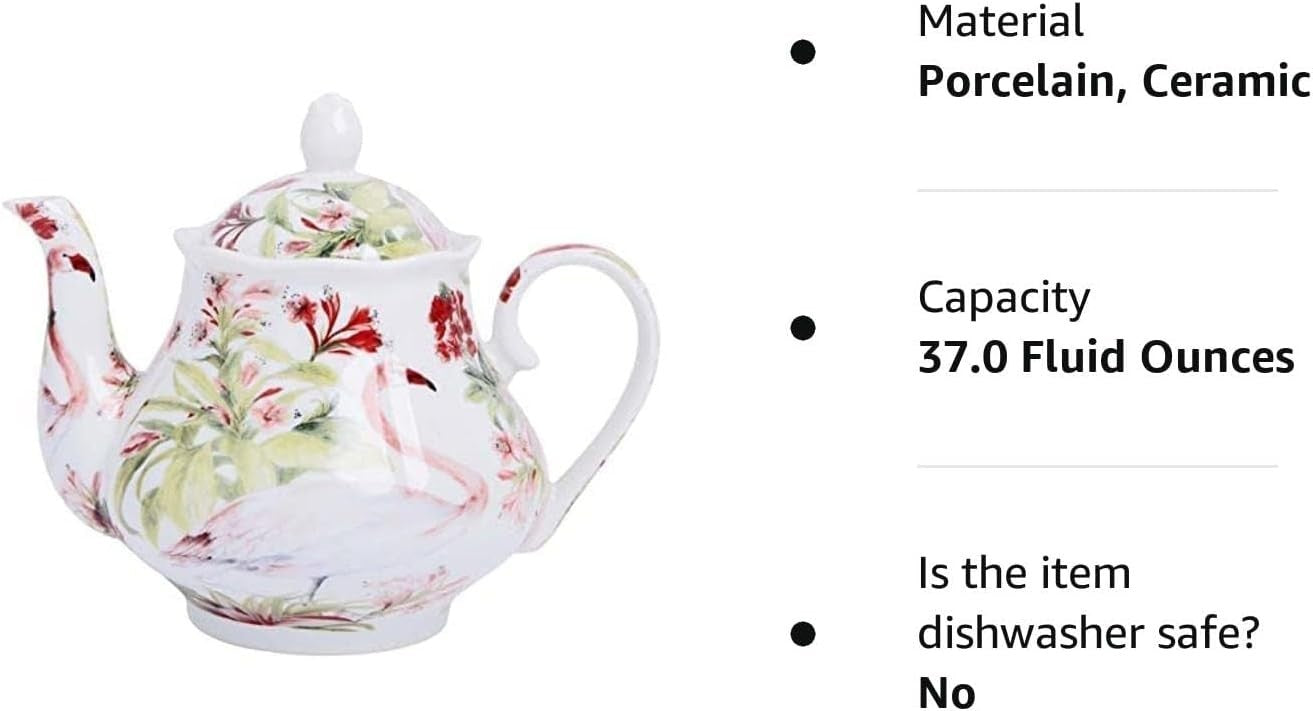 Vintage Porcelain Teapot 37oz Flamingo Tea Pot European Style Gift