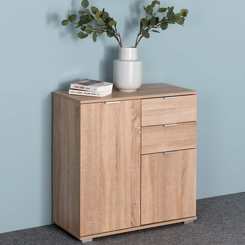 Oak Sideboard Storage Cabinet 2 Doors 2 Drawers Unit Hallway 71cm