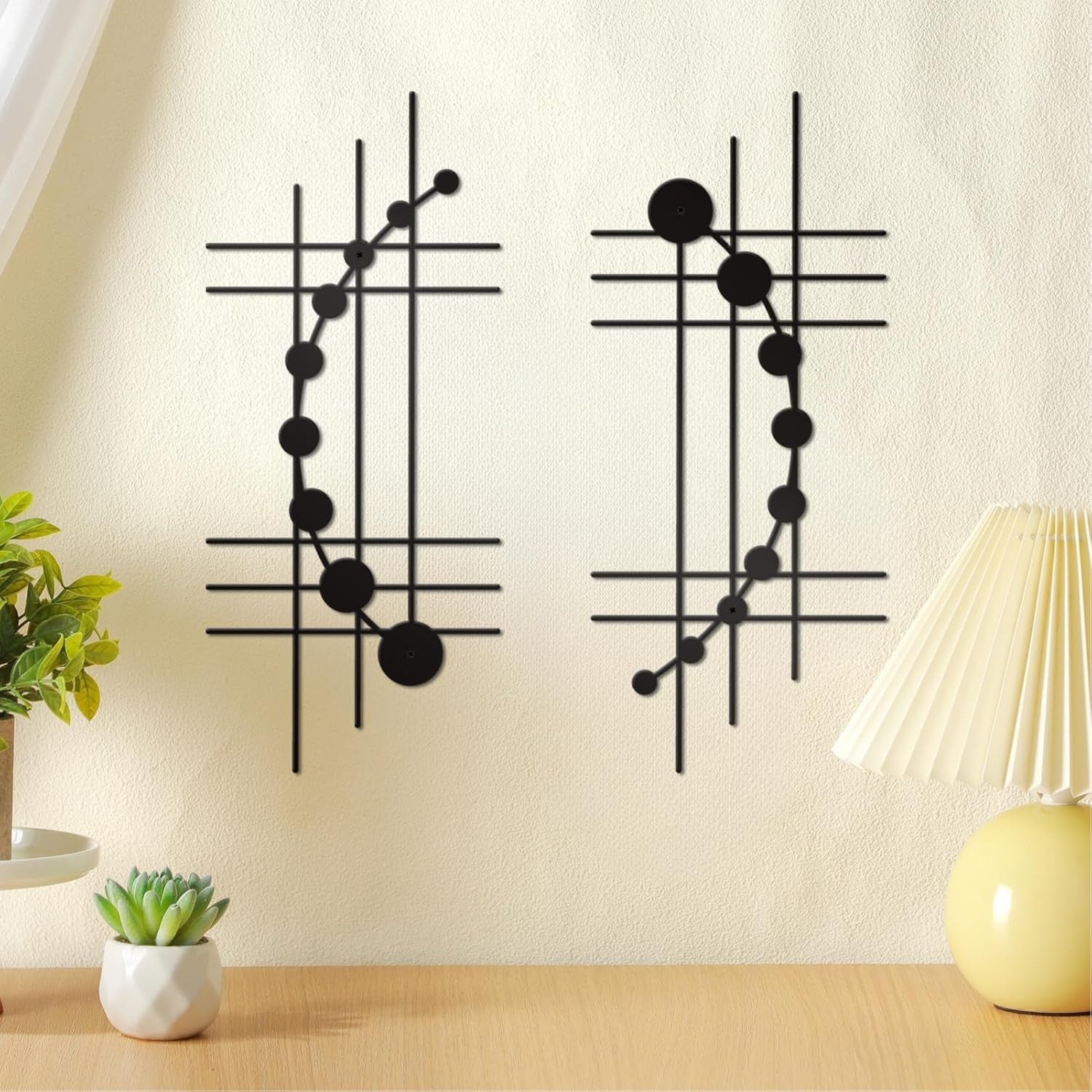 Modern Abstract Metal Wall Art Set Minimalist Geometric Hanging Black