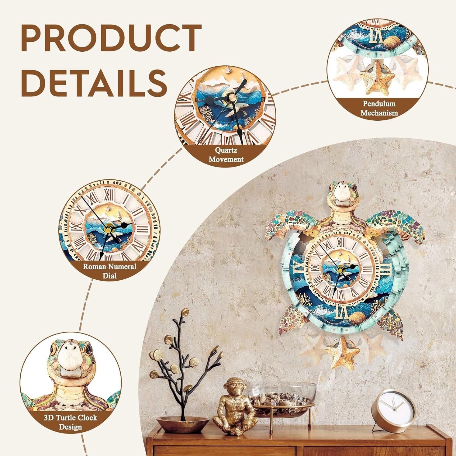 3D Turtle Clock Wooden Puzzle Functional Timepiece DIY Home Decor