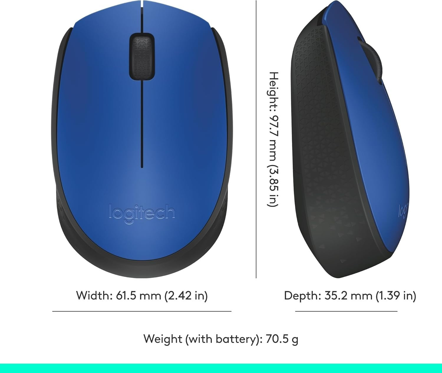 Wireless Mouse 2.4GHz USB Optical Laptop PC 12 Month Battery Blue