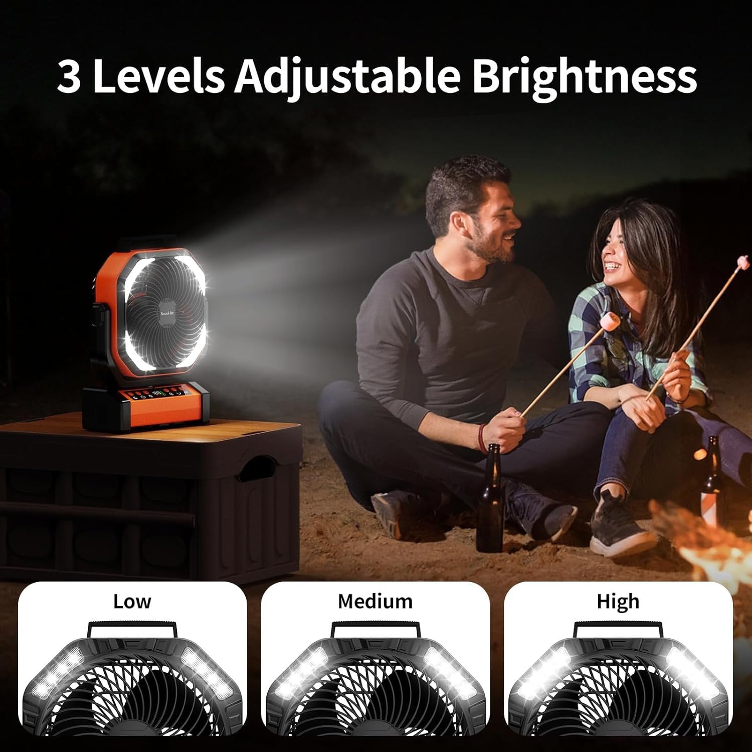 Orange Camping Fan – 20000mAh Rechargeable w/ LED Light, 9 Speeds & Remote Timer