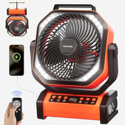 Orange Camping Fan – 20000mAh Rechargeable w/ LED Light, 9 Speeds & Remote Timer