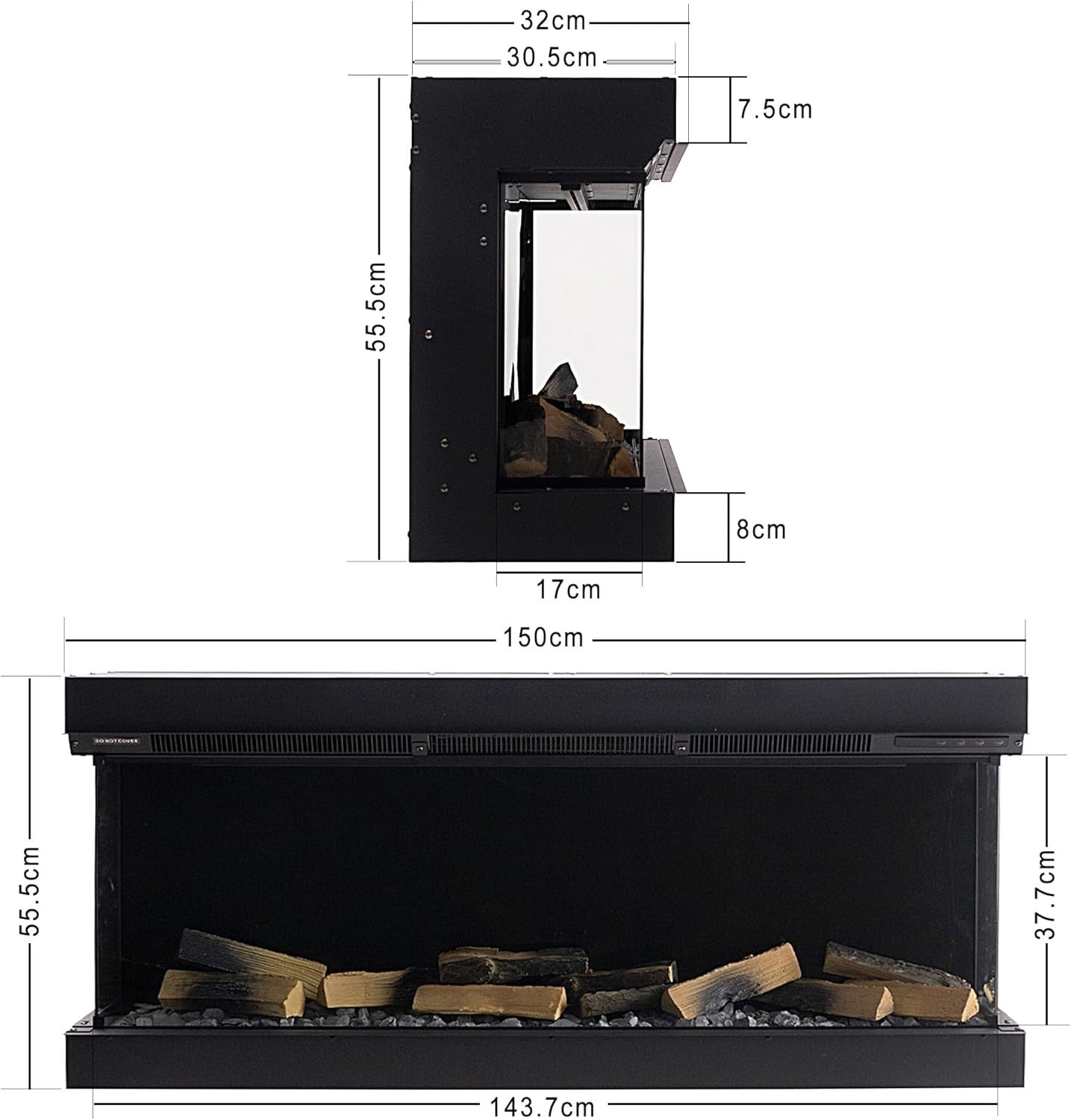 60” Electric Fireplace Wall Mounted Insert LED Flame Heater w/ Remote