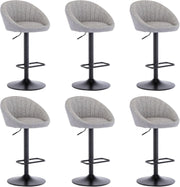 Set of 6 Grey Fabric Bar Stools Adjustable Swivel Counter Chairs