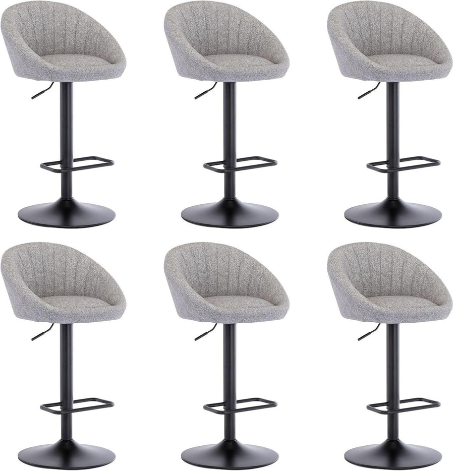 Set of 6 Grey Fabric Bar Stools Adjustable Swivel Counter Chairs
