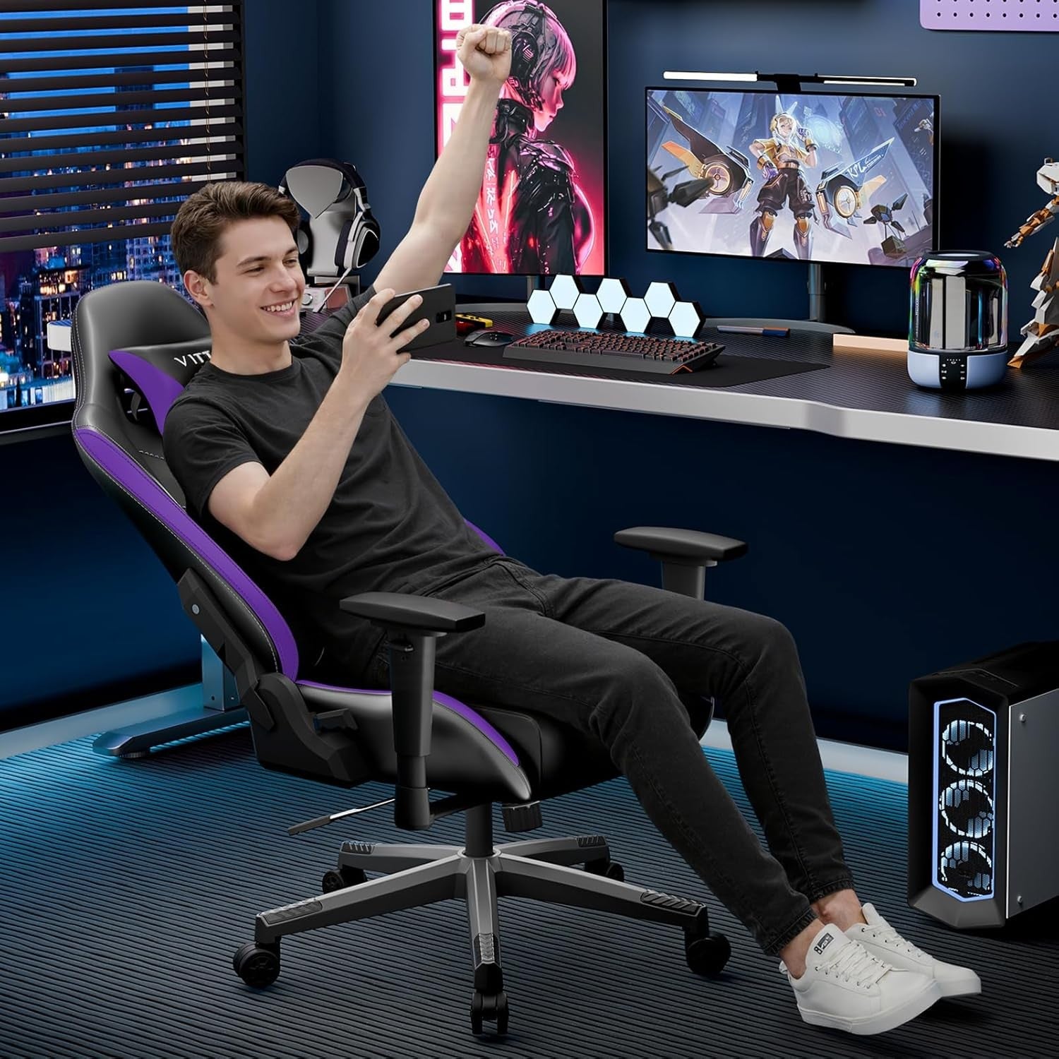 Ergonomic Gaming Chair Reclining Swivel PC Desk Chair Purple
