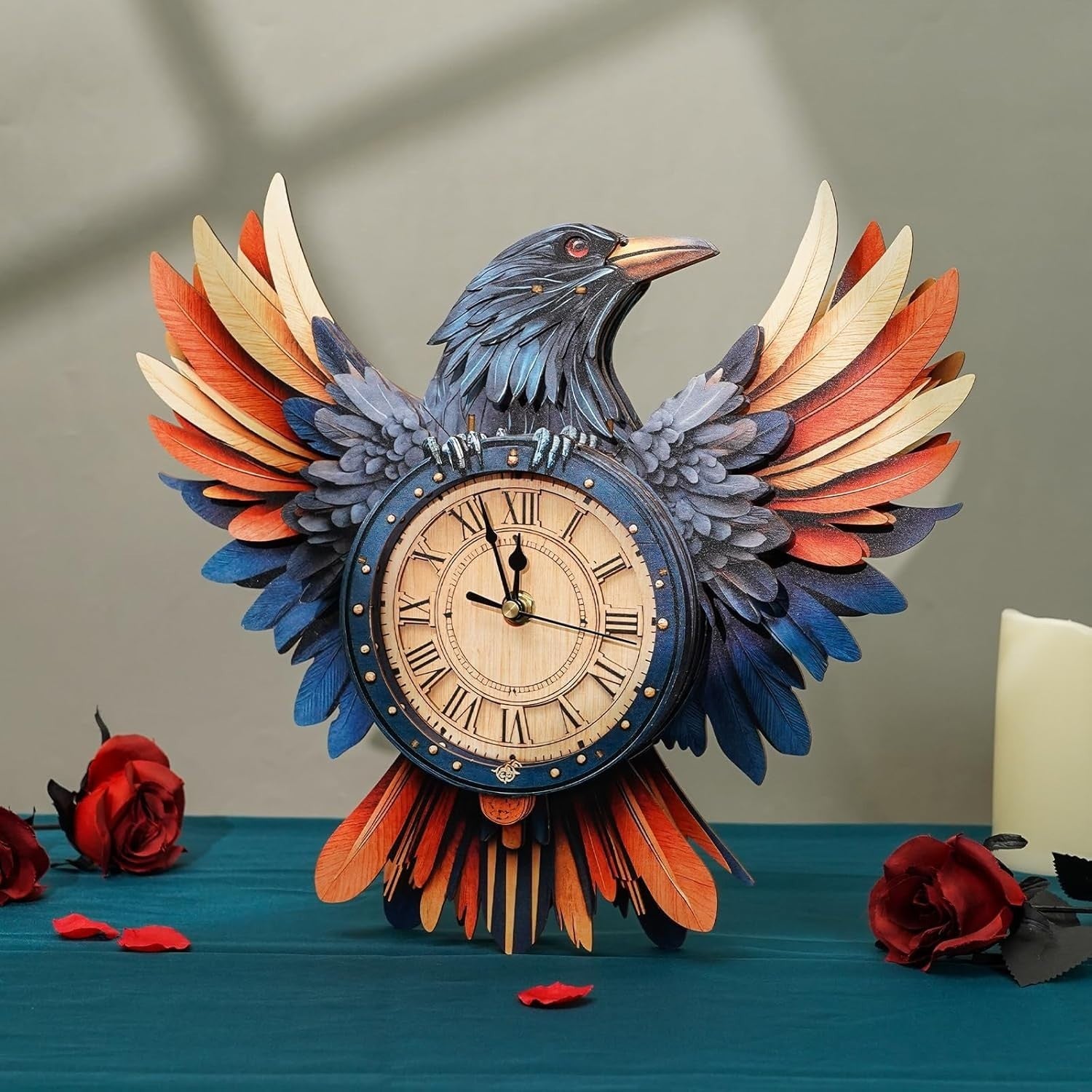 3D Wooden Crow Clock Kit – DIY Wall Clock with Pendulum & Chime