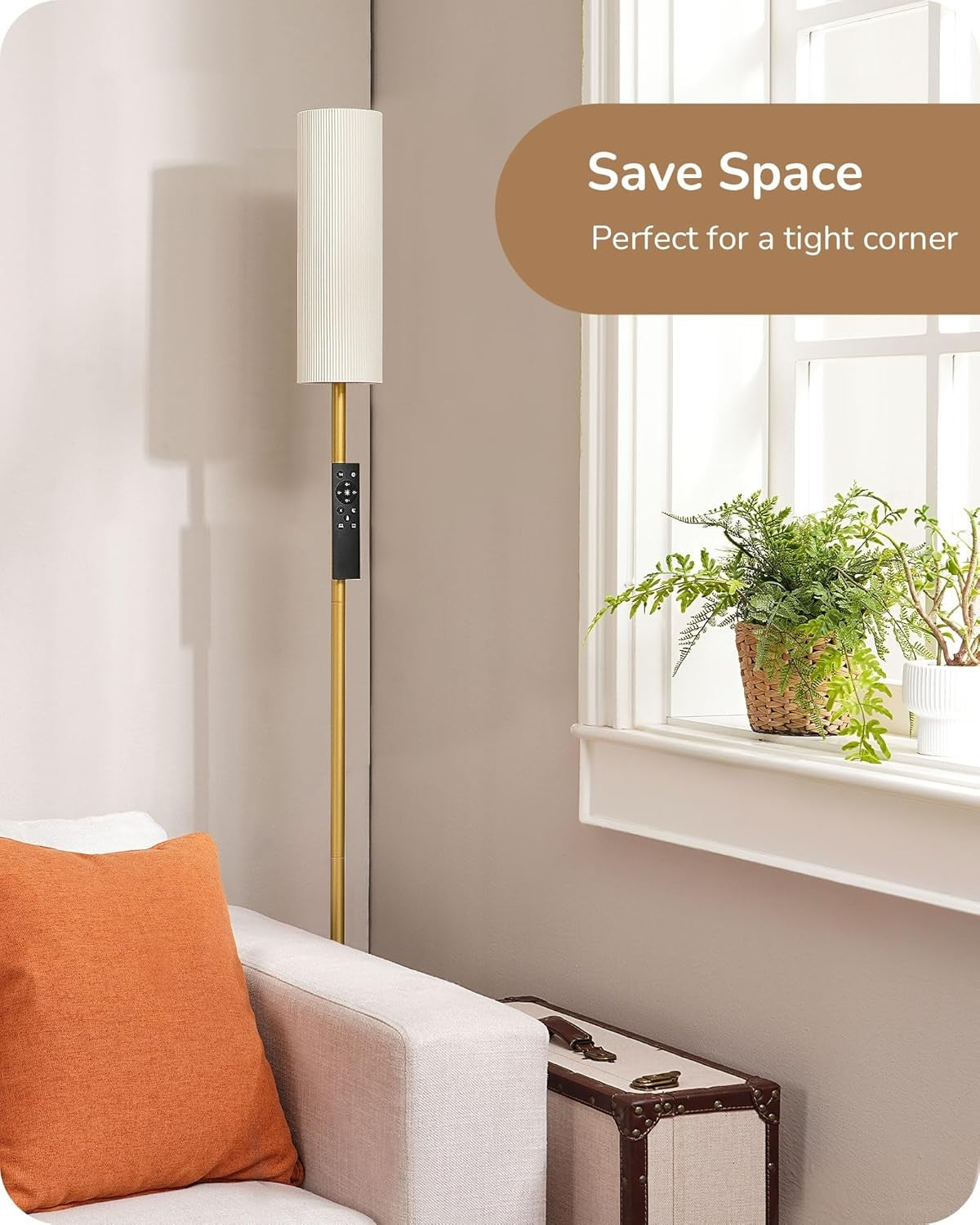 Modern Floor Lamp Dimmable Remote Linen Shade Gold Standing Light 165cm