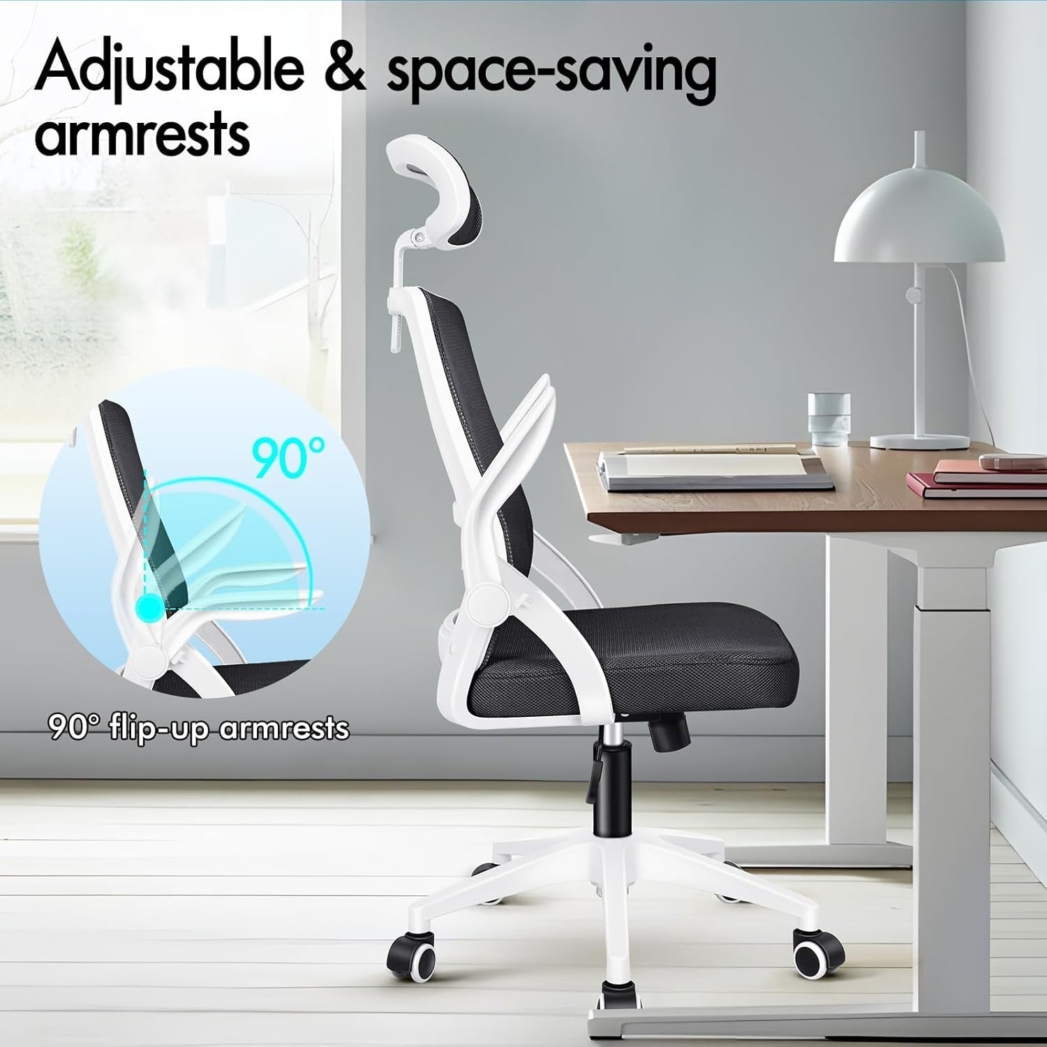 Ergonomic Mesh Office Chair, Adjustable Headrest, Lumbar Support, Flip-Up Arms,