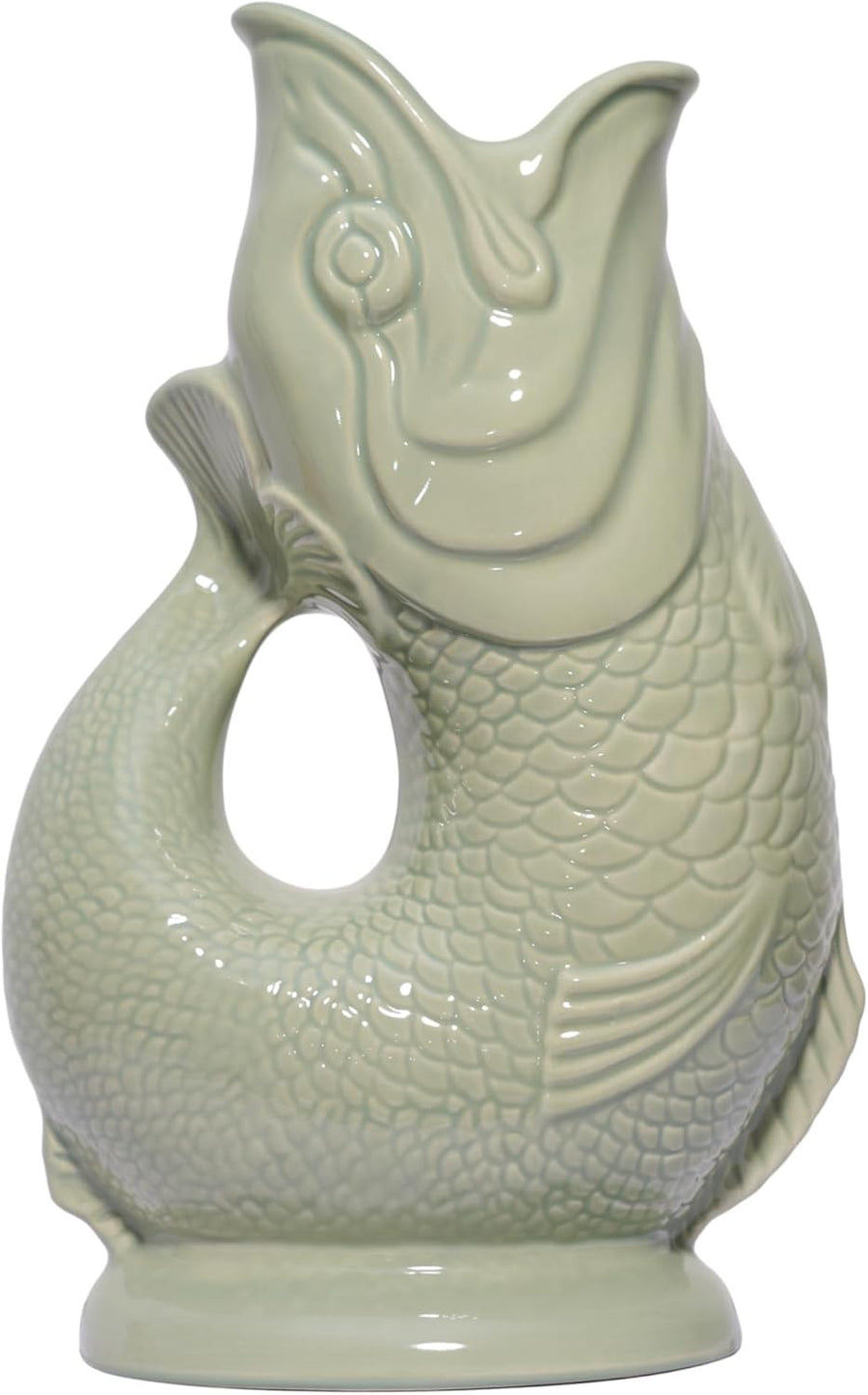 Sage Green Gluggle Jug XL 1.2L – Ceramic Fish Pitcher, Water & Wine Decanter