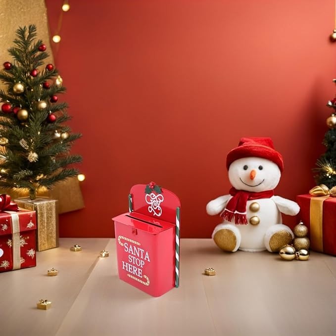 Wall Mount Red Santa Mailbox – Metal Xmas Post Box for Letters & Decor