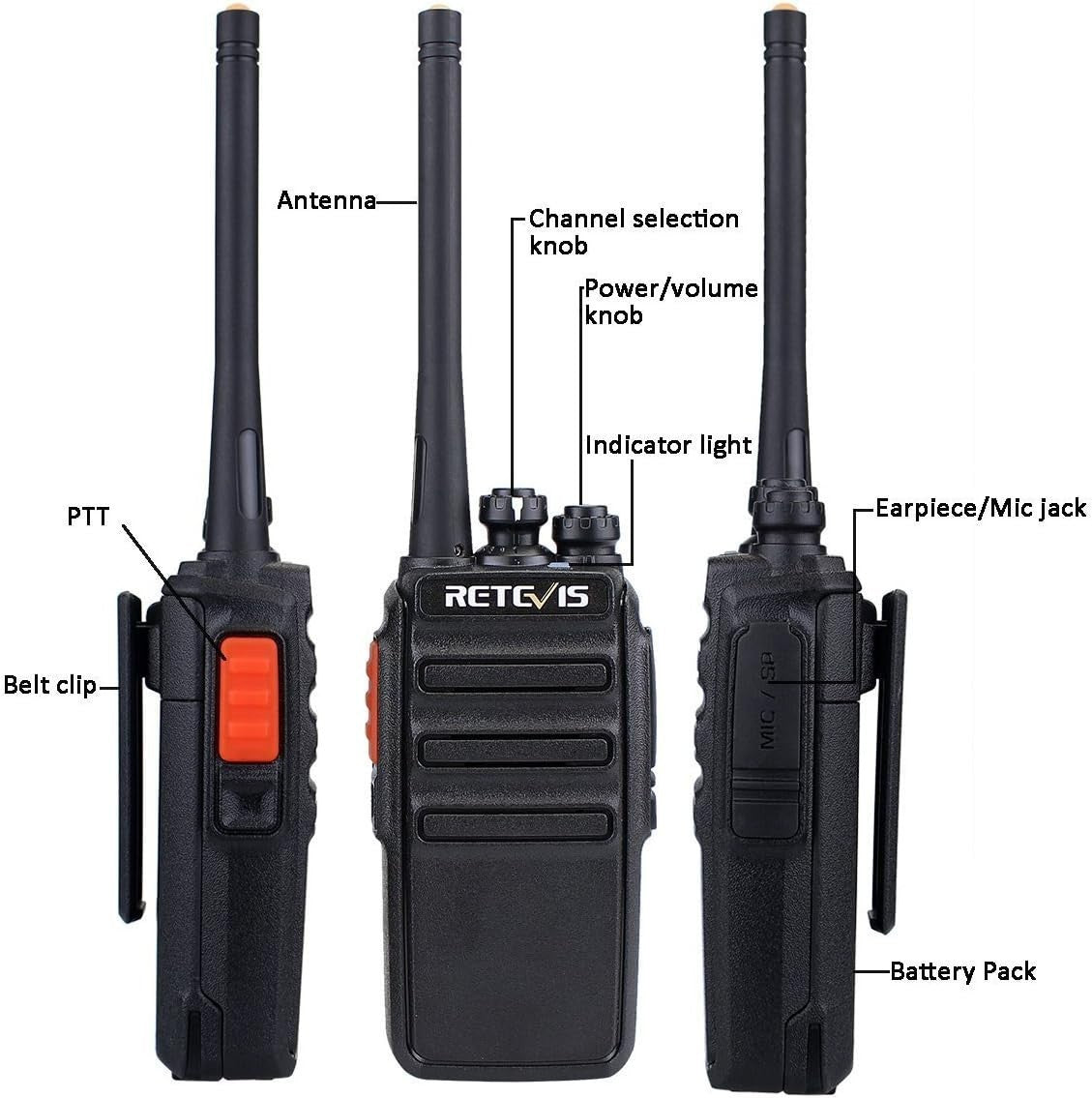 PMR446 Walkie Talkies 6 Pack Long Range 16 Channel Radio w Earpieces