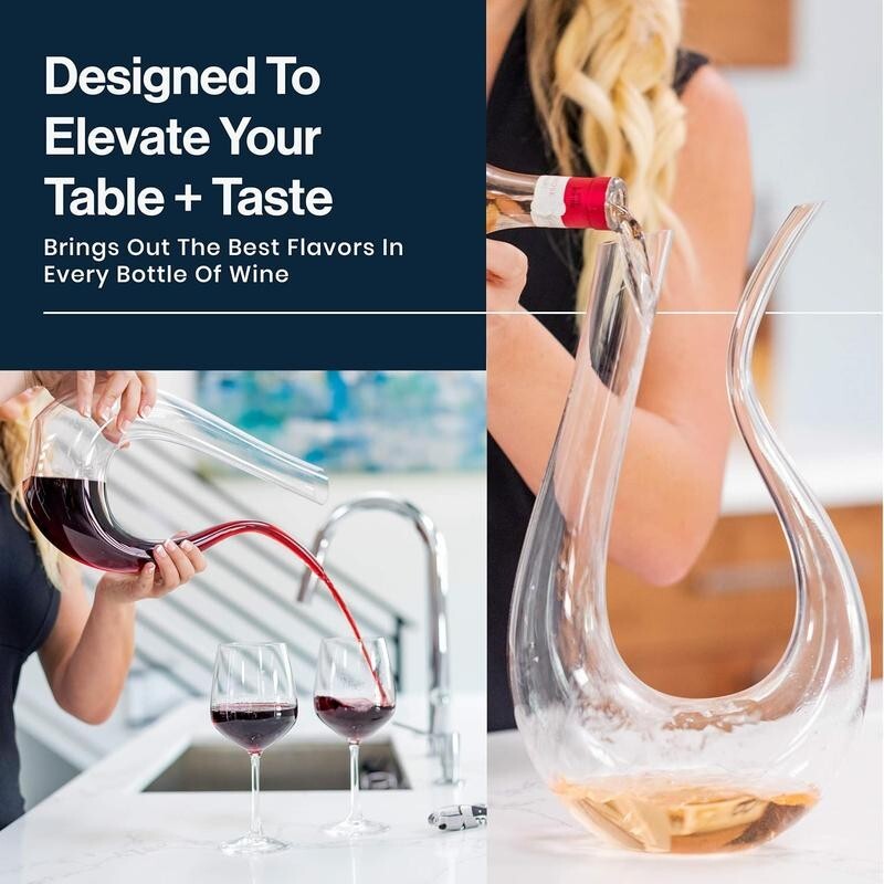 Crystal Wine Decanter with Aerator & Stopper – 750ml U-Shaped Carafe