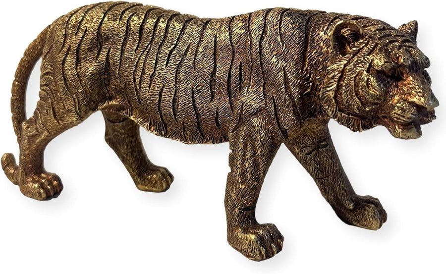 Bronze Effect Tiger Statue Ornament • Detailed Resin Wildlife Decor • 23cm