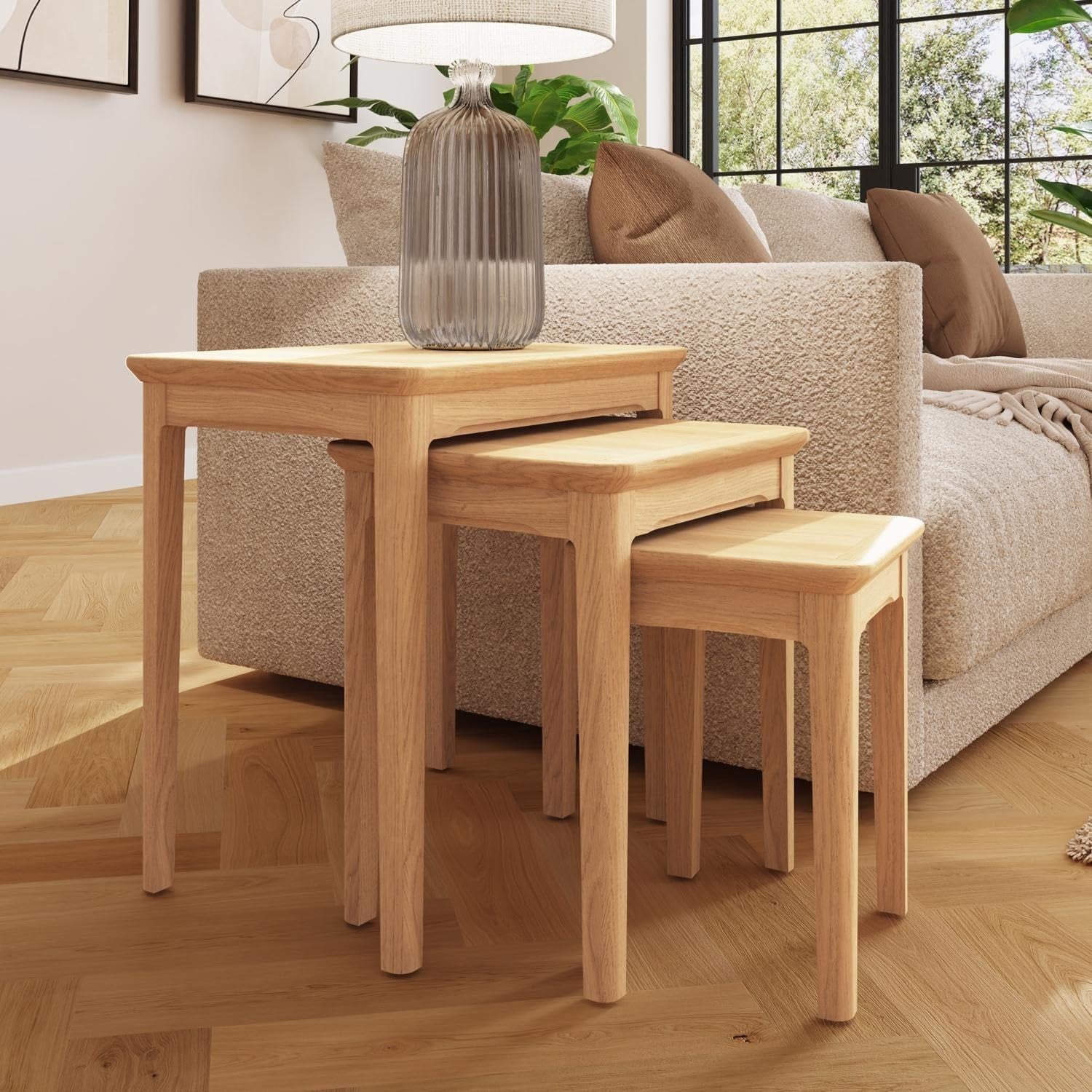 Natural Wood Nesting Tables Set 3 Side Lamp End Coffee Home Furniture