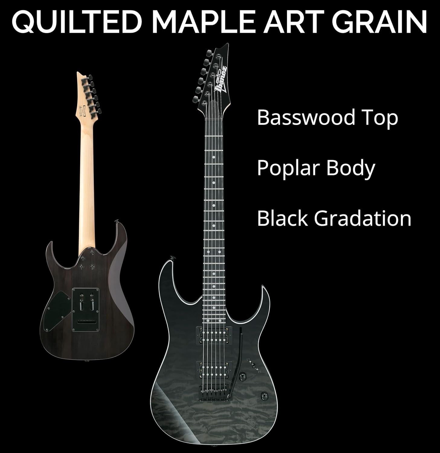 Electric Guitar RG Style Quilted Top HH Tremolo Black 6 String