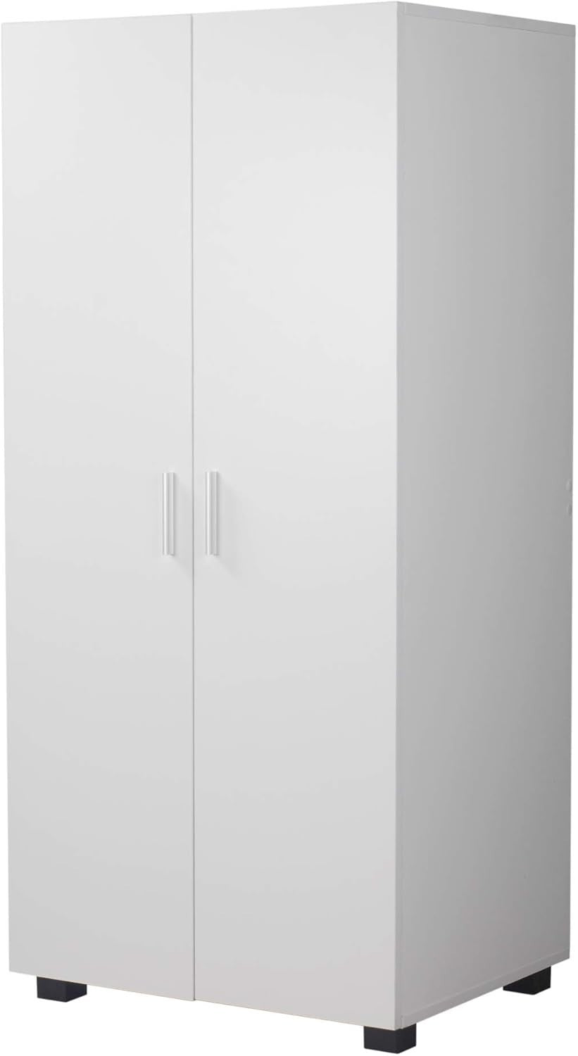 Kids 2 Door Wardrobe White Wooden Hanging Rail Storage Bedroom Unit