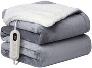 Electric Heated Throw Blanket Grey Reversible Sherpa 10 Heat Auto Off Washable