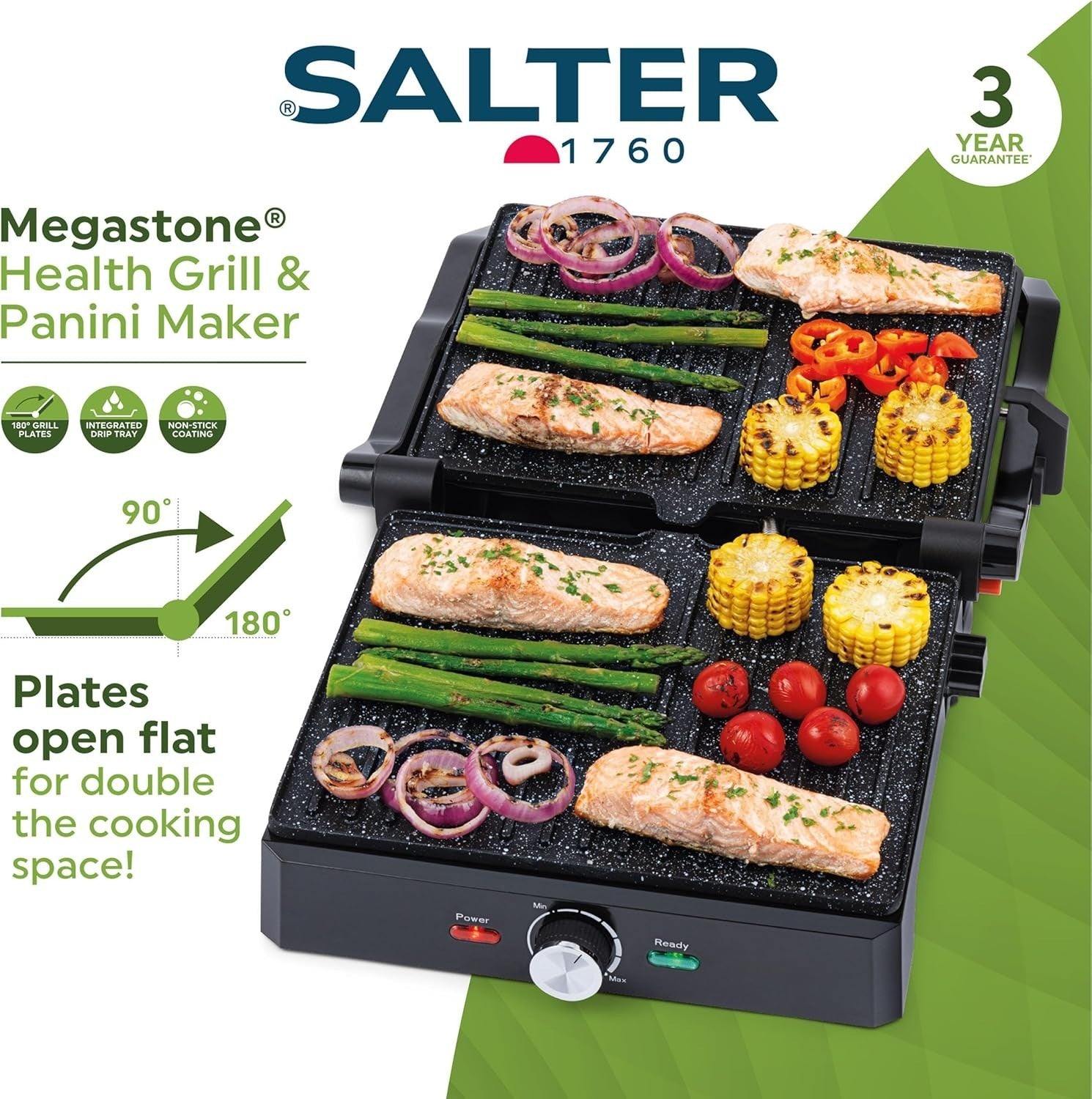 2000W Health Grill & Panini Maker Non-Stick Plates 31.9x34.6cm