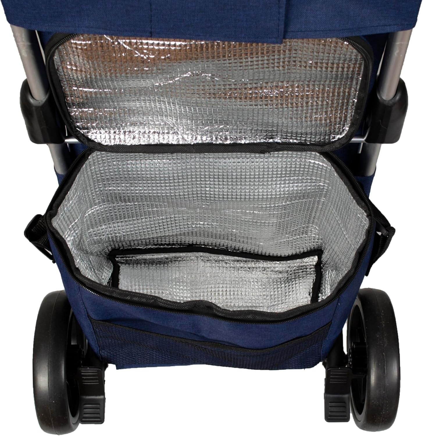 Aluminium Shopping Trolley with Spinner Wheels & Cool Bag 40L Navy