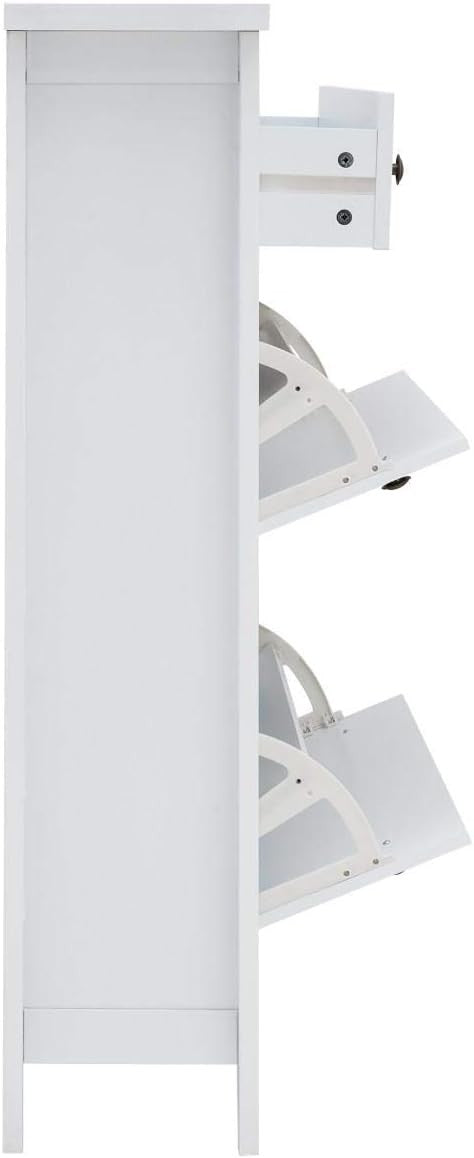 Deluxe White Shoe Cabinet with 2 Doors & 3 Drawers 73x24x108 cm