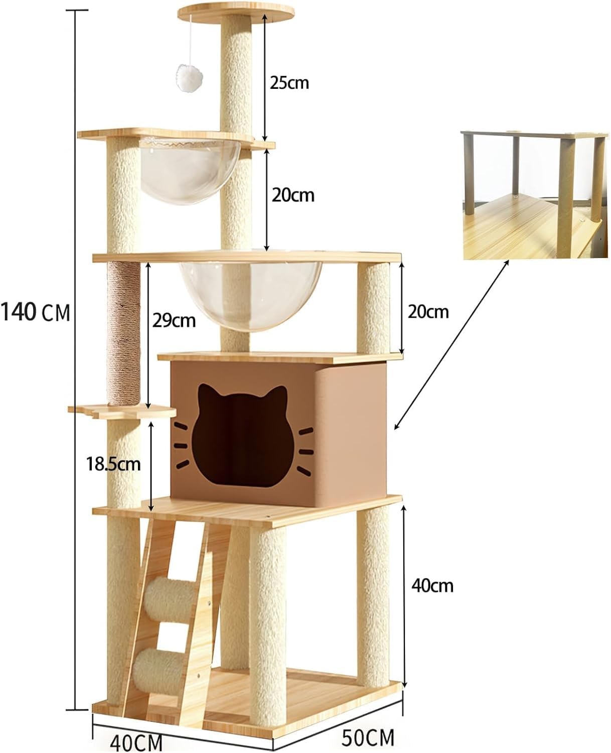 145cm Cat Tree Multi Level Tower Condo Perches Hammock Ladder Indoor Cats