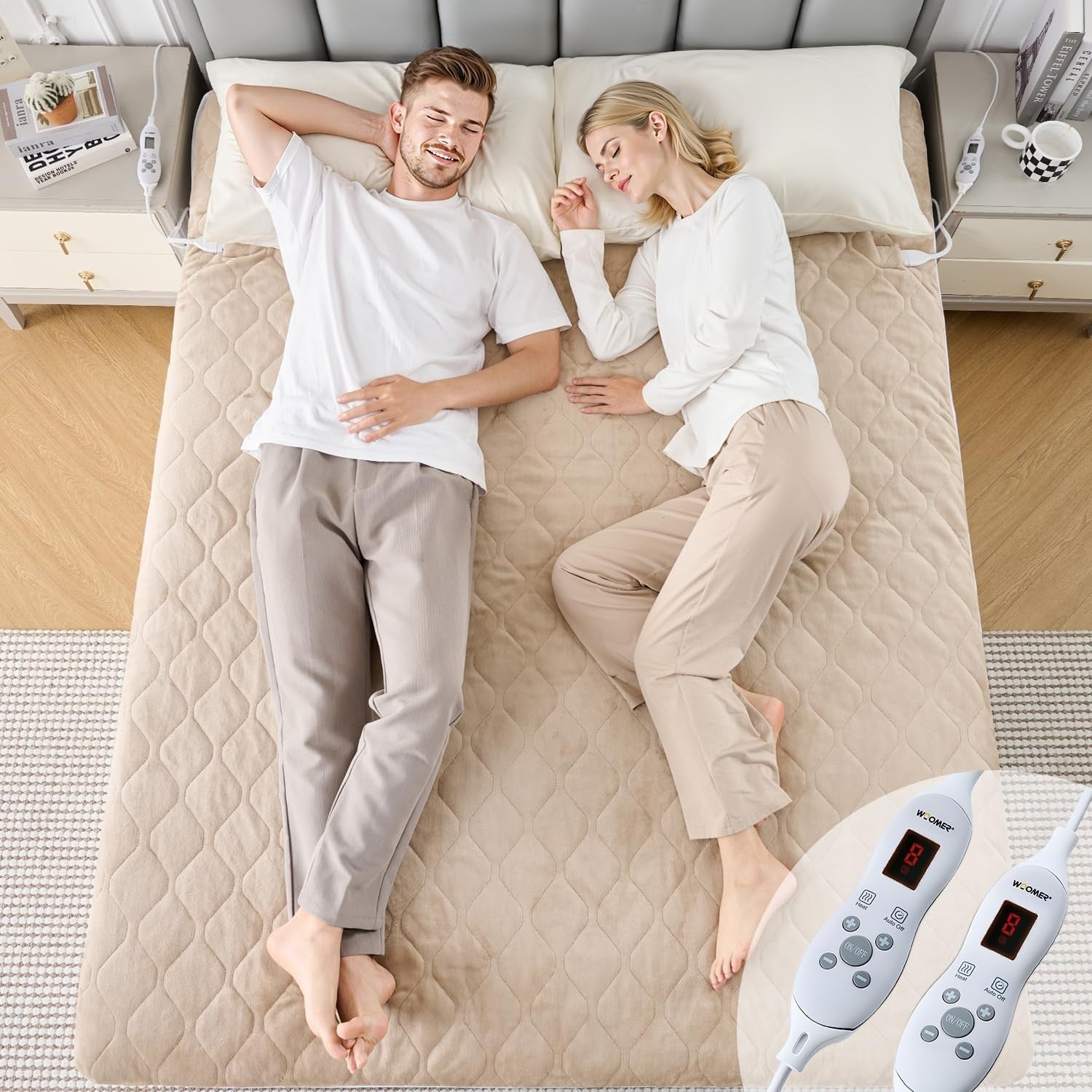 Electric Heated Underblanket Double 135x190cm Dual Control 10 Heat Light Brown