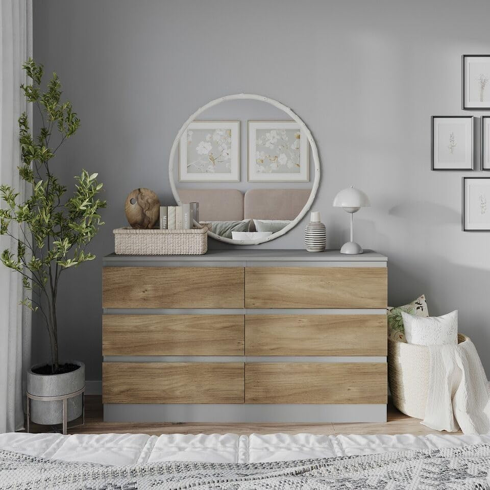 Oak 6 Drawer Chest Cabinet Storage Unit for Bedroom Living Room Office